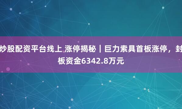 炒股配资平台线上 涨停揭秘｜巨力索具首板涨停，封板资金6342.8万元