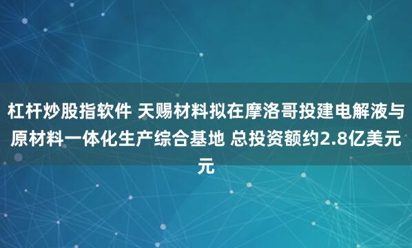 杠杆炒股指软件 天赐材料拟在摩洛哥投建电解液与原材料一体化生产综合基地 总投资额约2.8亿美元
