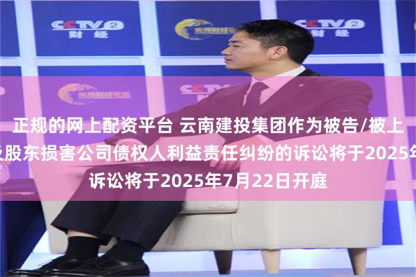 正规的网上配资平台 云南建投集团作为被告/被上诉人的1起涉及股东损害公司债权人利益责任纠纷的诉讼将于2025年7月22日开庭