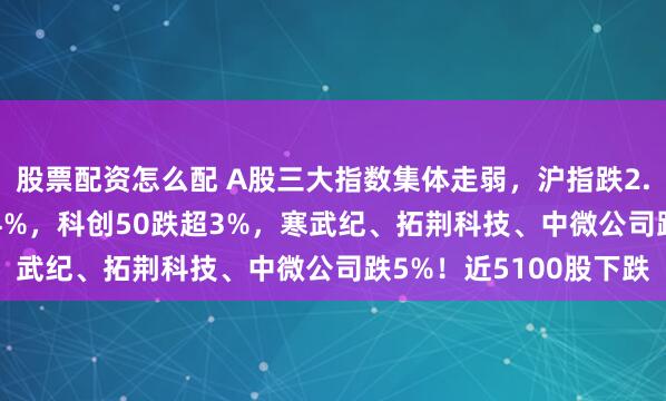 股票配资怎么配 A股三大指数集体走弱,沪指跌2.1%,创业板指跌3.34%,科创50跌超3%,寒武纪、拓荆科技、中微公司跌5%!近5100股下跌