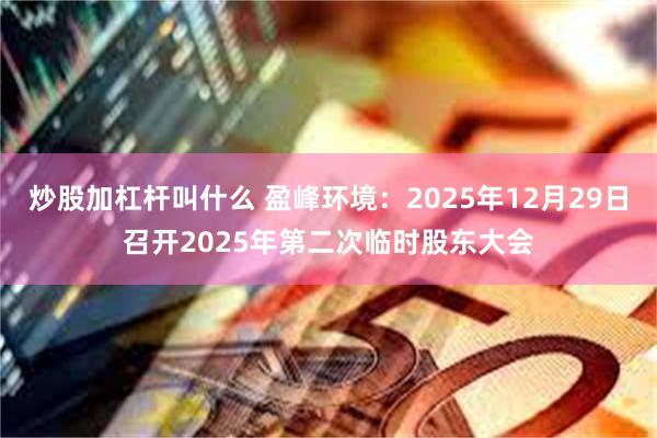 炒股加杠杆叫什么 盈峰环境：2025年12月29日召开2025年第二次临时股东大会